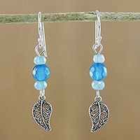Aquamarine and amazonite beaded dangle earrings,