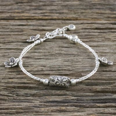 Silver beaded charm bracelet, Rise and Shine