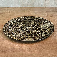 Lacquered bamboo decorative plate, 'Return to Nature' - Lacquered Bamboo Decorative Plate in Brown from Thailand