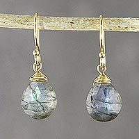18k gold plated labradorite dangle earrings,