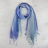 Cotton scarves, 'Summer Morning' (pair) - Handwoven Cotton Scarves in Cool Tones from Thailand (Pair)