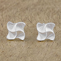 Pinwheel-Shaped Sterling Silver Stud Earrings from Thailand,'Gleaming Pinwheels'