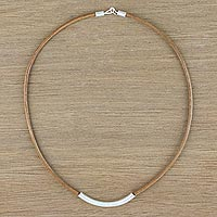 Sterling silver and leather pendant necklace, 'Everyday Style' - Sterling Silver and Leather Pendant Necklace from Thailand