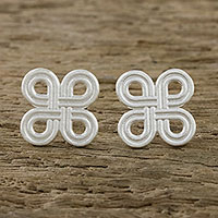 Sterling silver stud earrings, 'Interconnected Journey' - Clover-Patterned Loops Sterling Silver Stud Earrings
