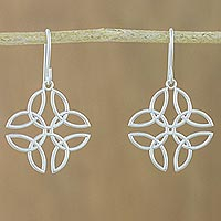 Sterling silver dangle earrings, 'Intricate Illusion' - Connected Pointed Oval Motif Sterling Silver Dangle Earrings