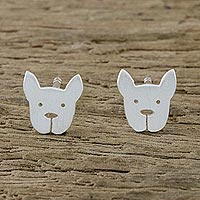Sterling silver stud earrings, 'French Bulldog' - Sterling Silver French Bulldog Stud Earrings from Thailand