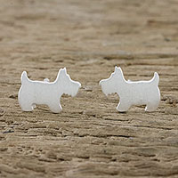 Sterling silver stud earrings, 'Scottish Terrier' - Sterling Silver Scottish Terrier Stud Earrings from Thailand