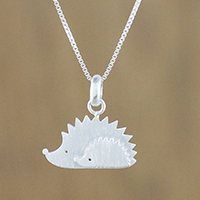 Sterling silver pendant necklace, 'Porcupines' - Sterling Silver Porcupine Pendant Necklace from Thailand