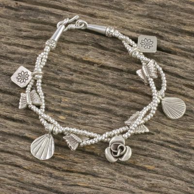 Silver beaded charm bracelet, Karen Freedom