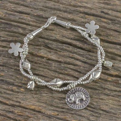 Silver beaded charm bracelet, Elephant Festival