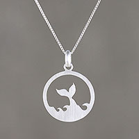 Sterling silver pendant necklace, 'The Whale' - Whale-Themed Sterling Silver Pendant Necklace from Thailand