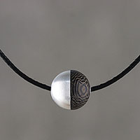 Sterling silver and wood pendant necklace, 'Elegant Half' - Sterling Silver and Wood Pendant Necklace from Thailand