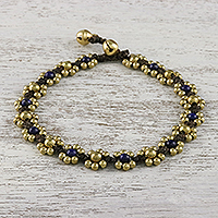 Lapis lazuli beaded anklet, 'Musical Dream' - Lapis Lazuli Adjustable Beaded Anklet from Thailand