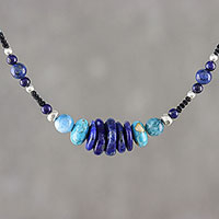 Lapis lazuli and apatite beaded necklace, 'Water Lover'