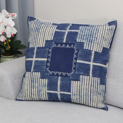 Batik cotton cushion cover, 'Exotic Energy' - Batik Cotton Cushion Cover in Indigo from Thailand