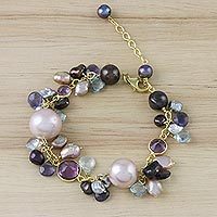 Gold plated multi-gemstone charm bracelet,