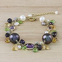 Gold plated multi-gemstone charm bracelet,