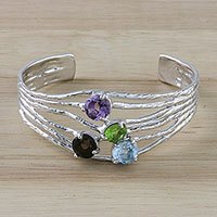 Multi-gemstone cuff bracelet,