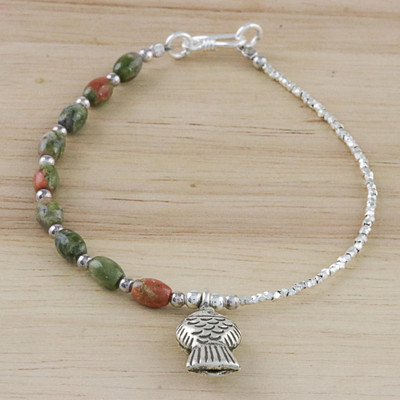 Unakite beaded charm bracelet, Fisherman Forest