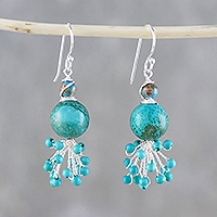Sterling silver and calcite beaded dangle earrings, 'Sea Burst' - Sterling Silver Beaded Dangle Earrings from Thailand