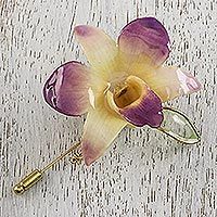 Gold accent natural flower brooch,