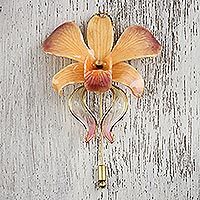 Gold accent natural flower brooch,