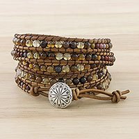 Agate and jasper beaded wrap bracelet,
