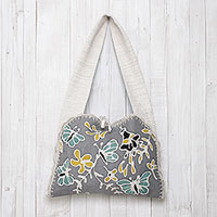 Cotton batik shoulder bag, 'Butterfly Effect' - Butterfly Motif Cotton Batik Shoulder Bag from Thailand