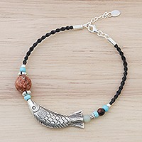 Multi-gemstone beaded pendant bracelet,