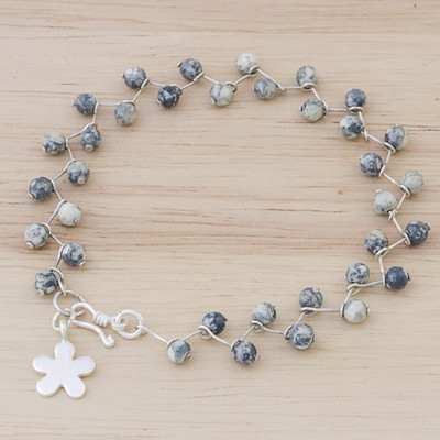 Jasper beaded link bracelet, Scattered Clouds
