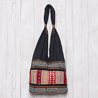 Cotton shoulder bag, 'Earth Love' - Hill Tribe-Style Cotton Shoulder Bag from Thailand