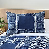 Batik cotton pillow sham, 'Indigo Comfort' - Indigo Blue Batik Thai Hand-Dyed Cotton Sham Cushion Cover