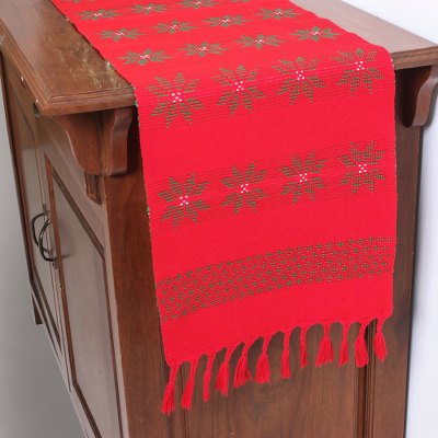 Cotton table runner, Lisu Festivities in Poppy (49 inch)