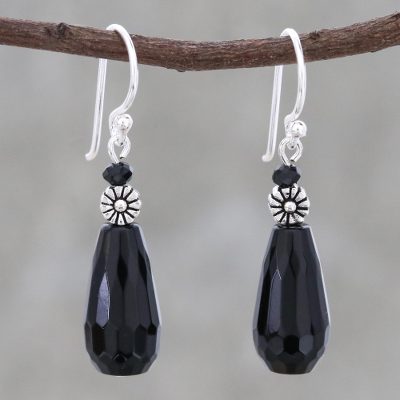 Agate dangle earrings, 'Twilight Desire' - Artisan Crafted Agate Beaded Dangle Earrings from Thailand