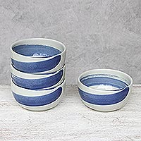 Ceramic dessert bowls, 'Blue Winds' (set of 4) - Handcrafted Blue and White Ceramic Set of Four Small  Bowls