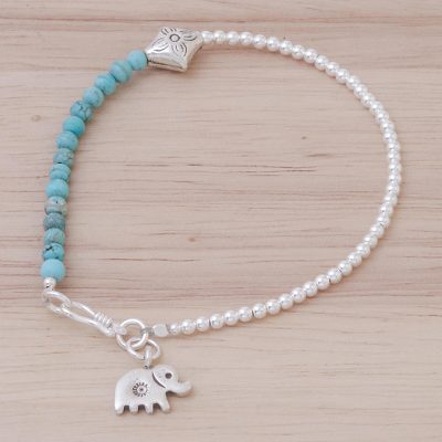 Magnesite beaded bracelet, Sky Elephant