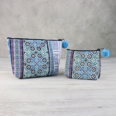 Cotton blend cosmetic bags, Hmong Glamour (pair)