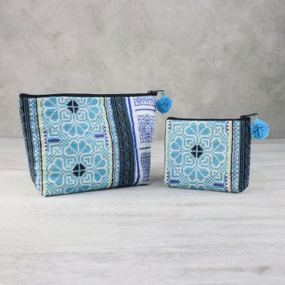 Cotton blend cosmetic bags, Pretty Hmong (pair)