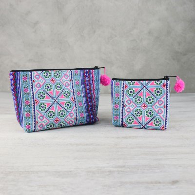 Cotton blend cosmetic bags, Sweet Hmong (pair)