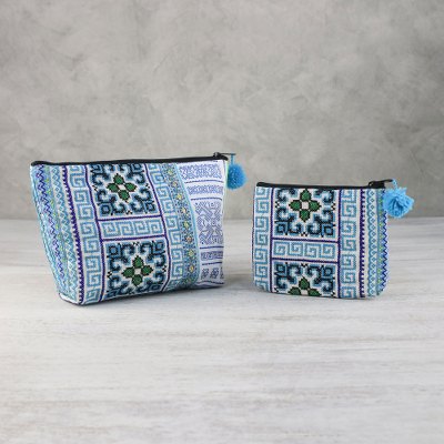 Cotton blend cosmetic bags, Hmong Beauty (pair)