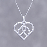 Sterling silver pendant necklace, 'Intertwined Heart' - Openwork Sterling Silver Heart Pendant Necklace