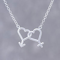 Sterling silver pendant necklace, 'Heart Connection' - Sterling Silver Gender Pendant Necklace from Thailand