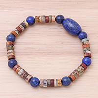 Lapis lazuli and jasper beaded stretch bracelet,