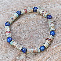 Jasper and lapis lazuli beaded stretch bracelet, 'Special Earth' - Jasper and Lapis Lazuli Beaded Stretch Bracelet