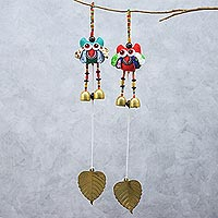Cotton mobiles, 'Ringing Owls' (pair) - Handmade Owl-Themed Cotton Mobiles from Thailand (Pair)