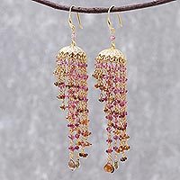 Gold plated tourmaline chandelier earrings,