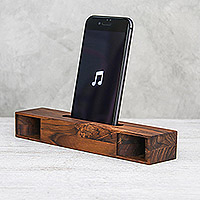 Teak wood phone speaker, 'Teak Orchestra' - Rectangular Teak Wood Phone Speaker from Thailand