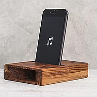 Teak wood phone speaker, 'Teak Surround-Sound' - Double Teak Wood Phone Speaker from Thailand
