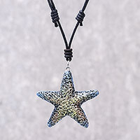 Recycled paper pendant necklace, 'Yellow Starfish' - Recycled Paper Starfish Pendant Necklace from Thailand