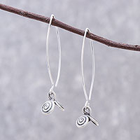 Silver dangle earrings, 'Karen Swirl' - Spiral Motif Karen Silver Dangle Earrings from Thailand